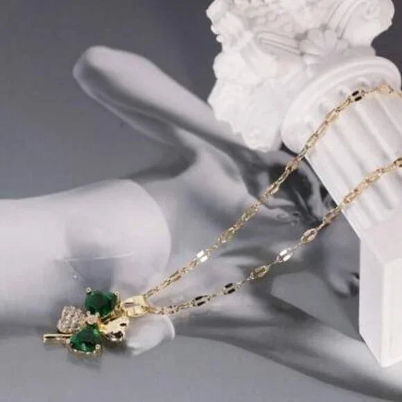 Emerald Clover Charm Necklace - Picture 2 of 4